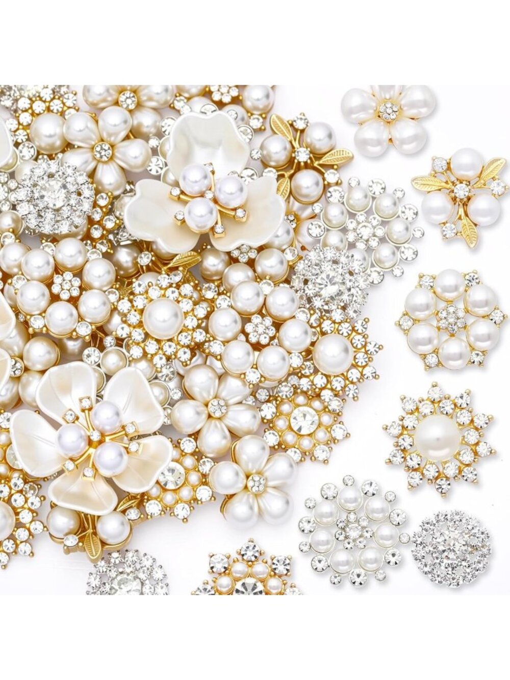 45 Pcs Pearl & Rhinestone Brooch Set - Elegant Lapel Pins for Any Occasion